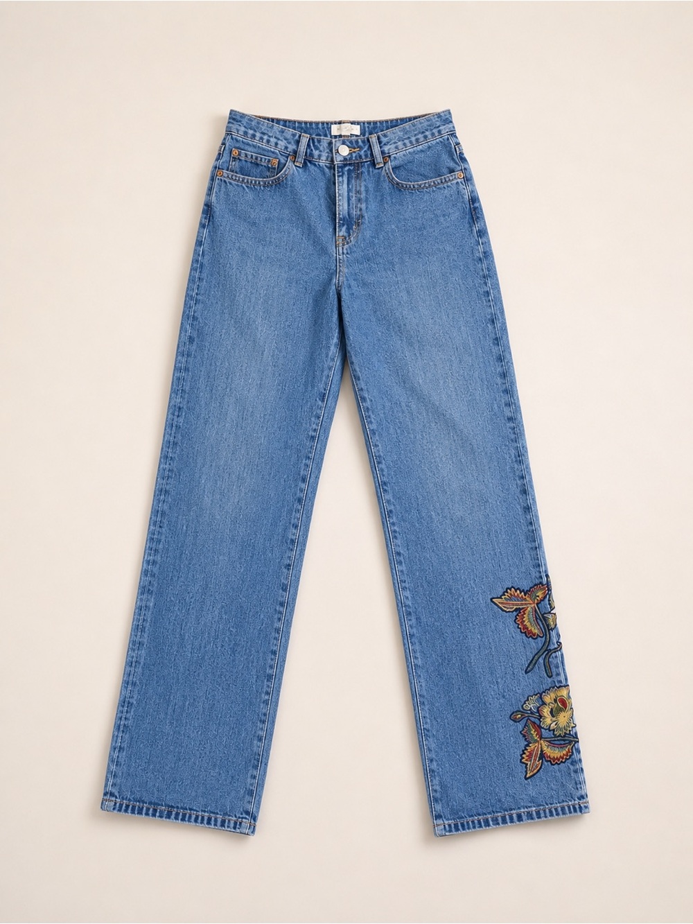 Arden B Vintage Embroidered Straight Leg Jeans Size 2 Floral Denim Y2K
